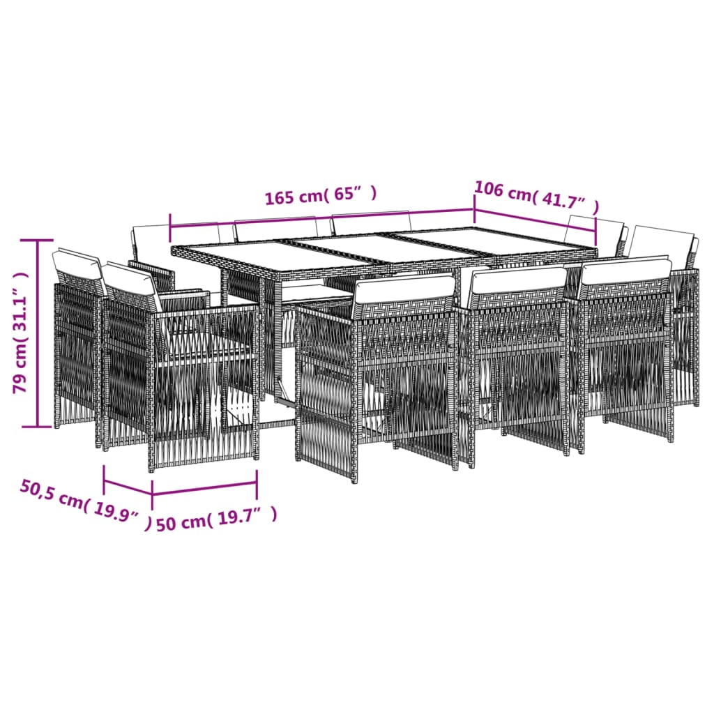 Set Pranzo Giardino 11pz con Cuscini Grigio Chiaro Polyrattan 3211031