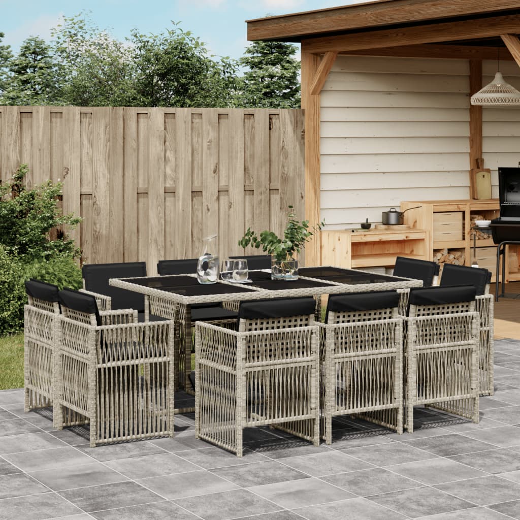 Set Pranzo Giardino 11pz con Cuscini Grigio Chiaro Polyrattan 3211031