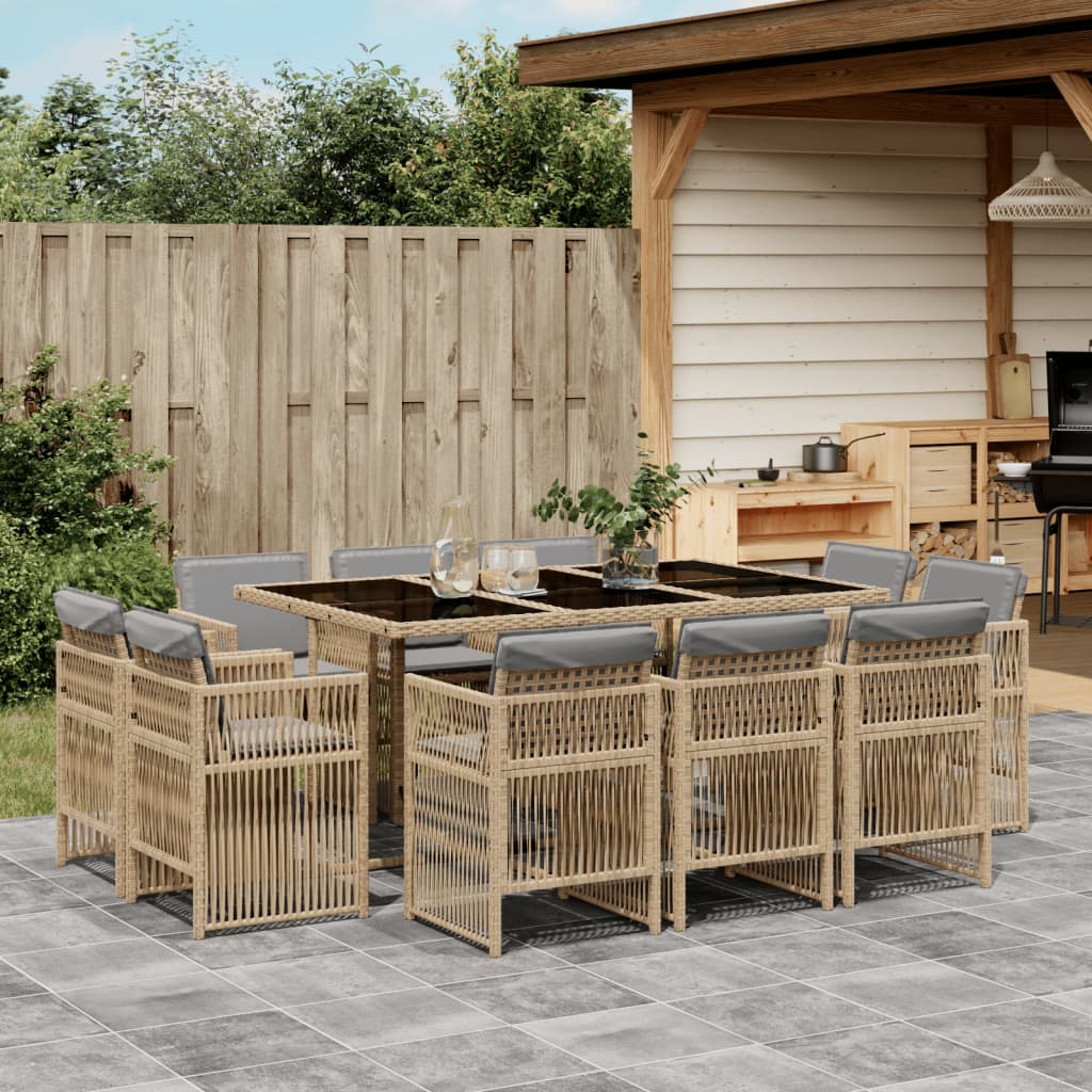 Set Pranzo da Giardino 11 pz con Cuscini Beige Misto Polyrattan 3211032