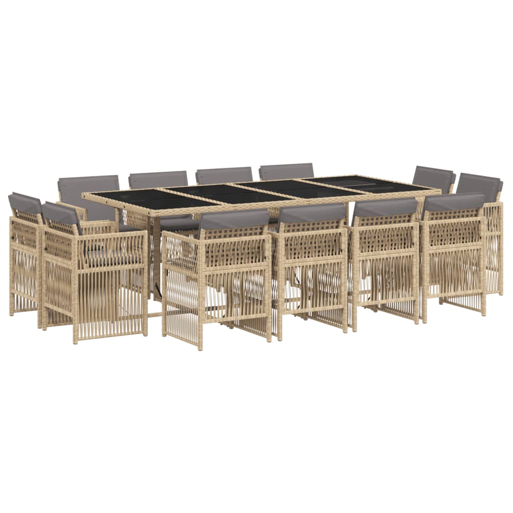 Set Pranzo da Giardino 13 pz con Cuscini Beige Misto Polyrattan 3211044