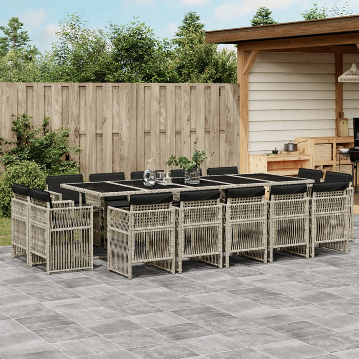 Set da Pranzo da Giardino 15 pz con Cuscini Grigio Polyrattan 3211055