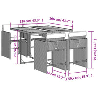 Set da Pranzo da Giardino 5 pz Nero con Cuscini in Polyrattan 3211083