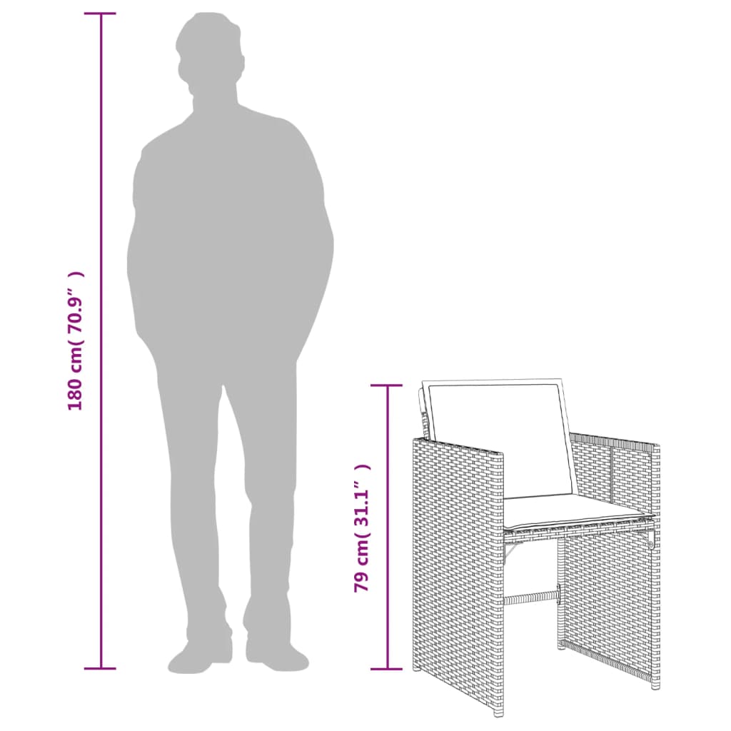 Set da Pranzo da Giardino 7 pz con Cuscini in Polyrattan Grigio 3211088