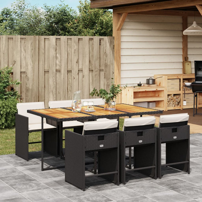 Set da Pranzo da Giardino 7 pz Nero con Cuscini in Polyrattan 3211095