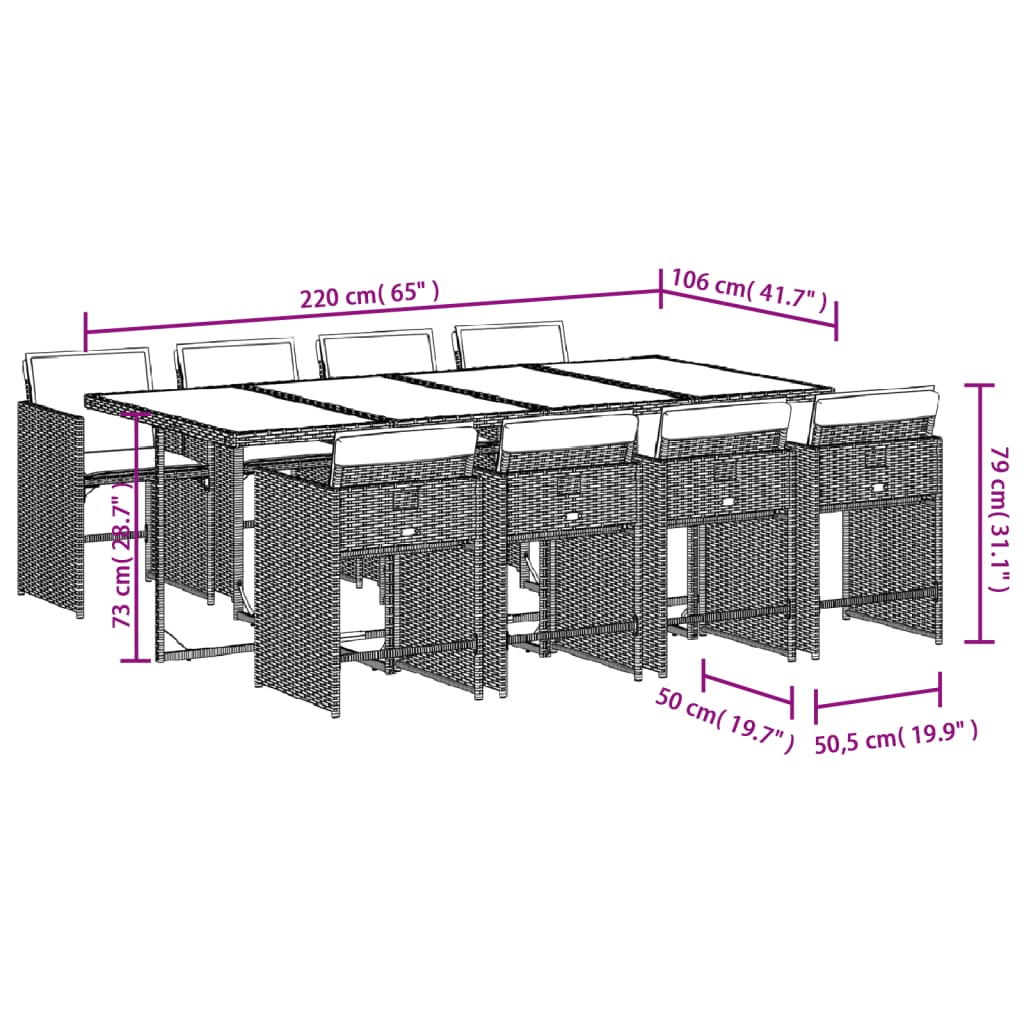 Set da Pranzo da Giardino 9 pz con Cuscini in Polyrattan Grigio 3211100