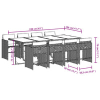 Set da Pranzo da Giardino 9 pz con Cuscini in Polyrattan Grigio 3211100