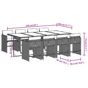 Set da Pranzo da Giardino 9 pz con Cuscini in Polyrattan Grigio 3211100