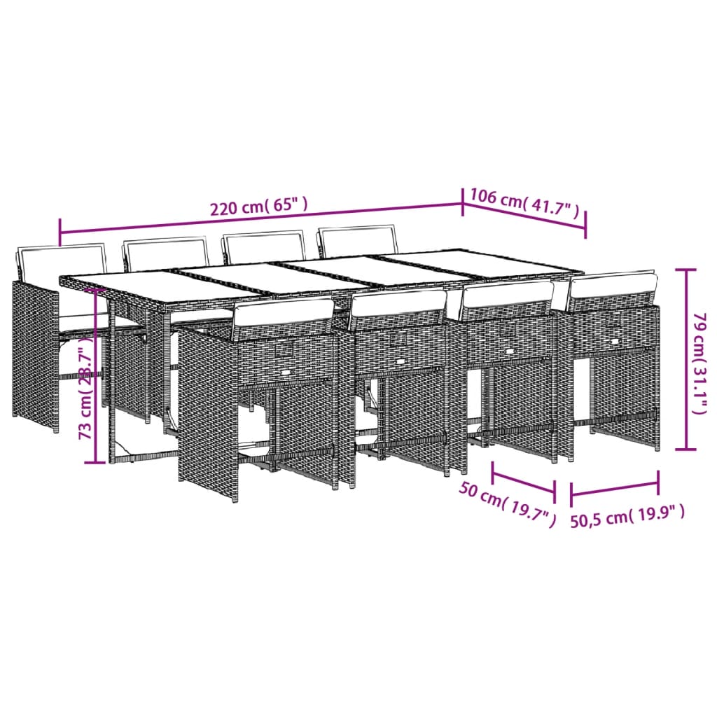 Set Pranzo da Giardino 9pz con Cuscini Grigio Chiaro Polyrattan 3211103