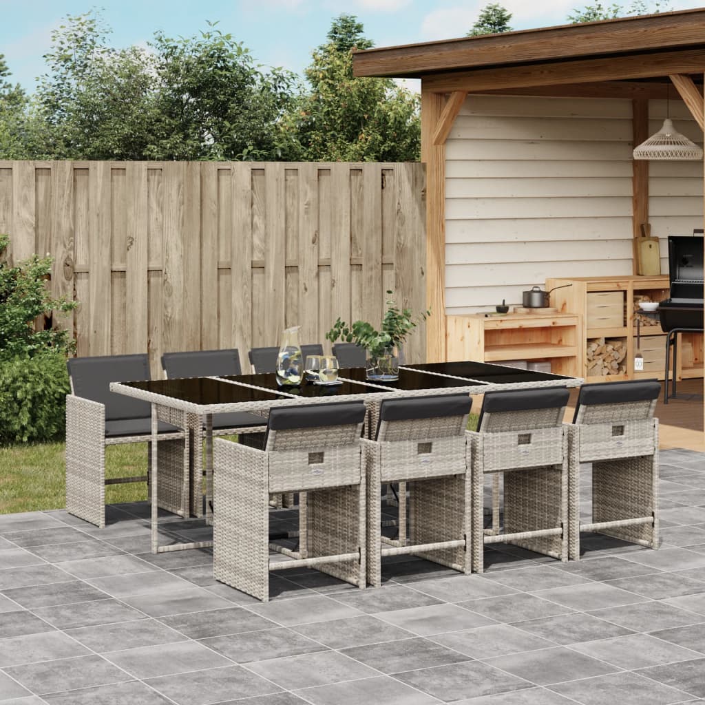 Set Pranzo da Giardino 9pz con Cuscini Grigio Chiaro Polyrattan 3211103