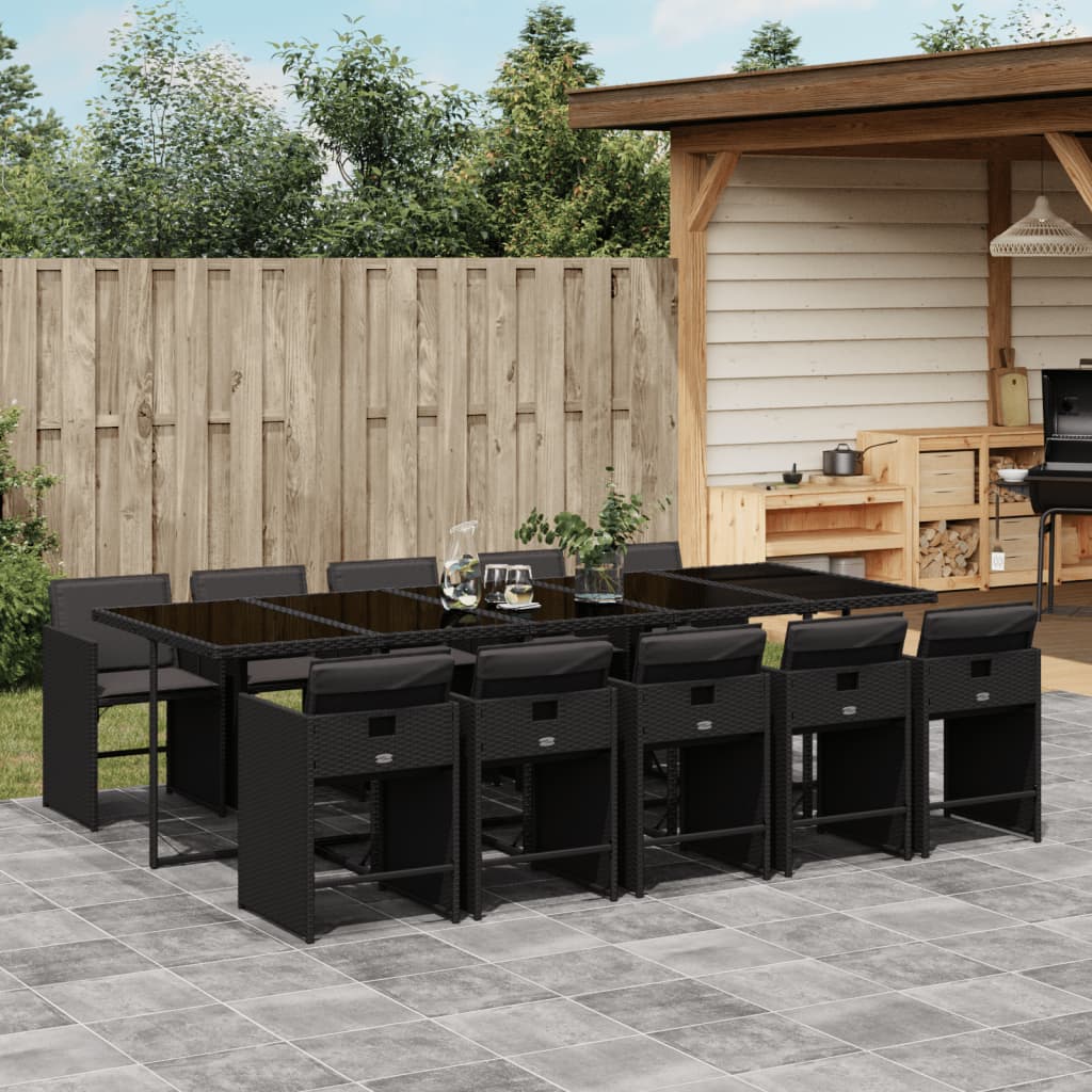 Set da Pranzo da Giardino 11 pz con Cuscini in Polyrattan Nero 3211111