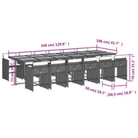 Set da Pranzo da Giardino 13pz con Cuscini Grigio in Polyrattan 3211130