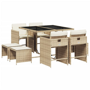 Set da Pranzo da Giardino 9 pz con Cuscini Beige in Polyrattan 3211138