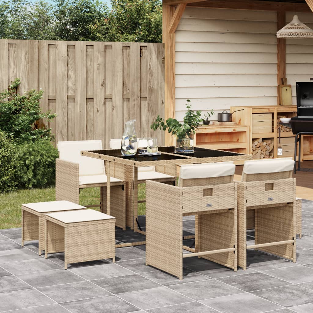 Set da Pranzo da Giardino 9 pz con Cuscini Beige in Polyrattan 3211138