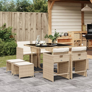 Set da Pranzo da Giardino 9 pz con Cuscini Beige in Polyrattan 3211138