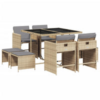 Set Pranzo da Giardino 9 pz con Cuscini Beige Misto Polyrattan 3211140