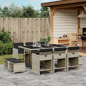 Set Pranzo Giardino 11pz con Cuscini Grigio Chiaro Polyrattan 3211151