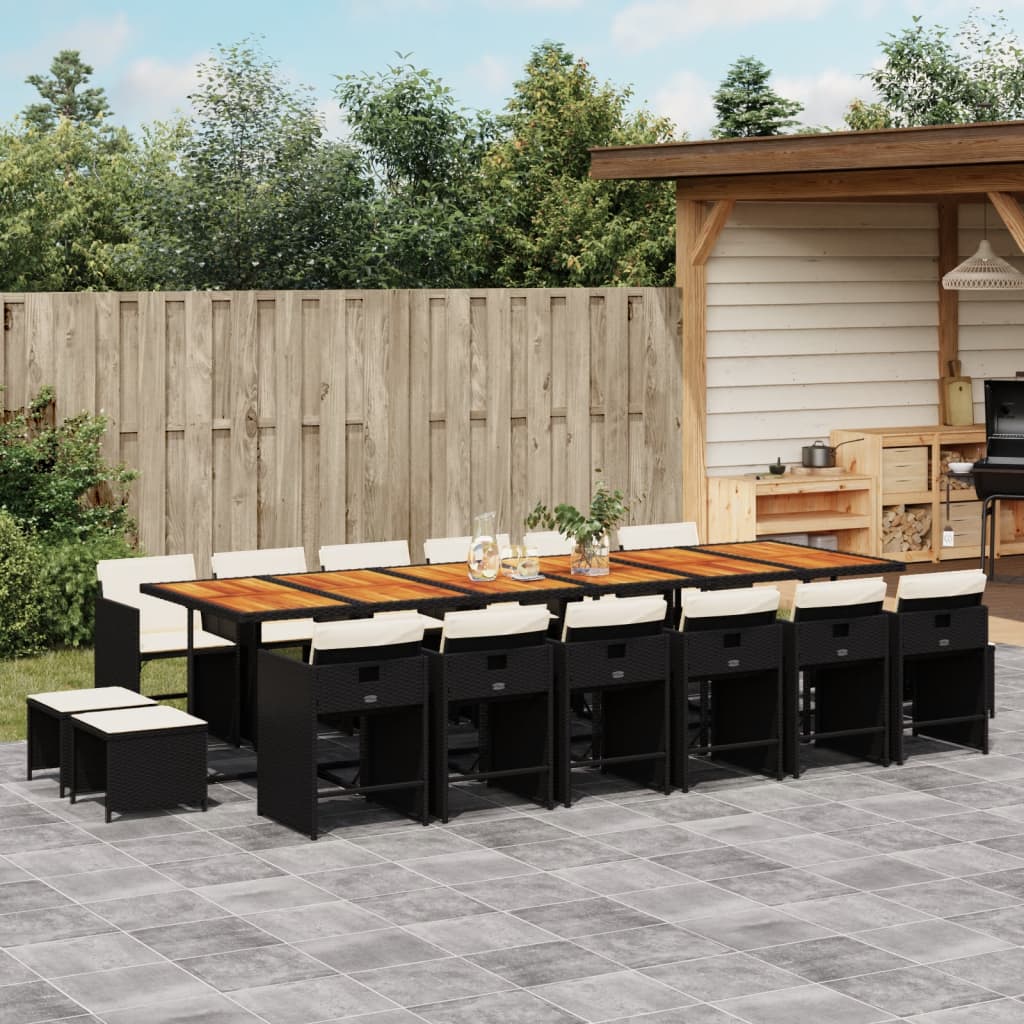 Set da Pranzo da Giardino 17 pz con Cuscini Nero in Polyrattan 3211191