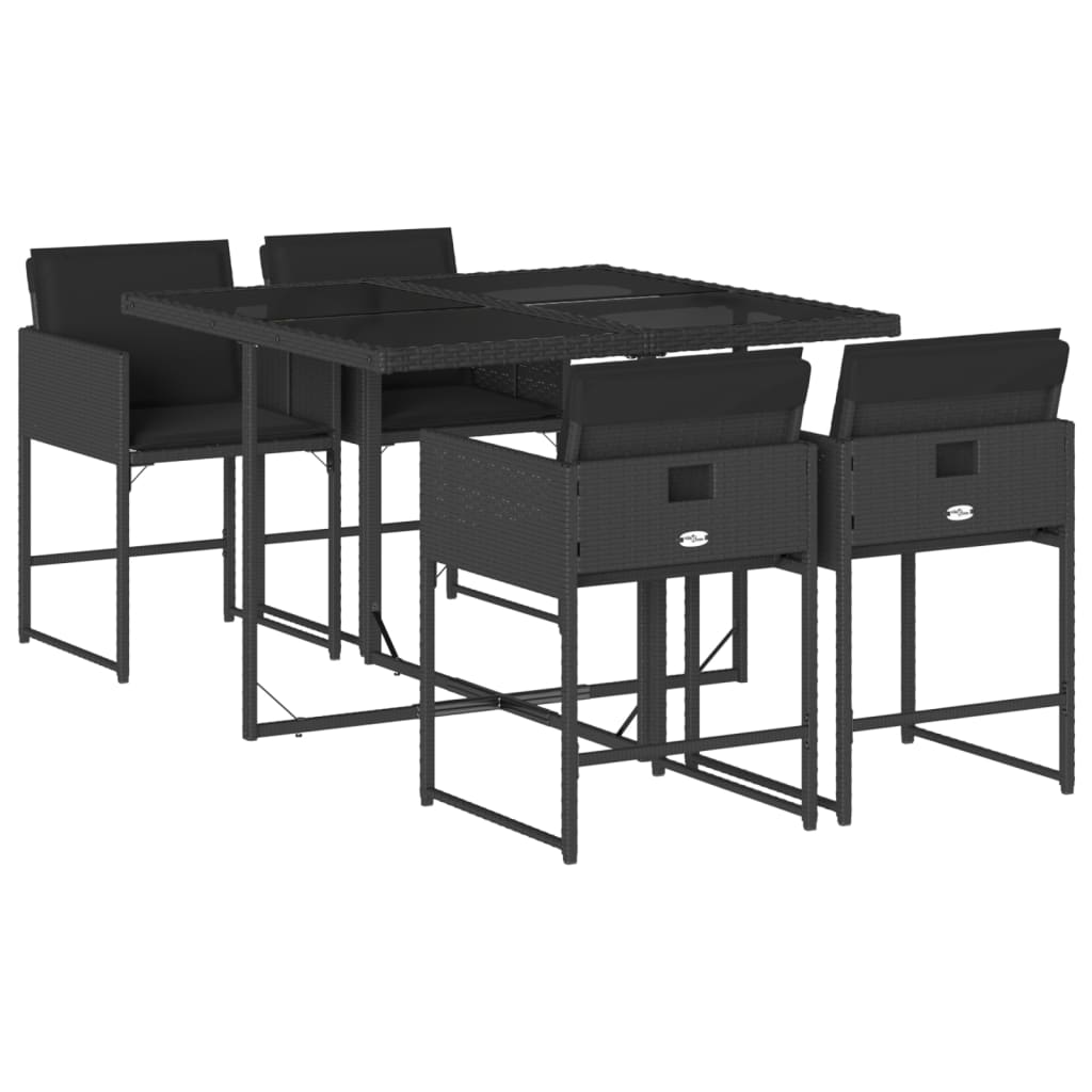 Set da Pranzo da Giardino 5 pz Nero con Cuscini in Polyrattan 3211255