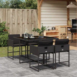 Set da Pranzo da Giardino 5 pz Nero con Cuscini in Polyrattan 3211255