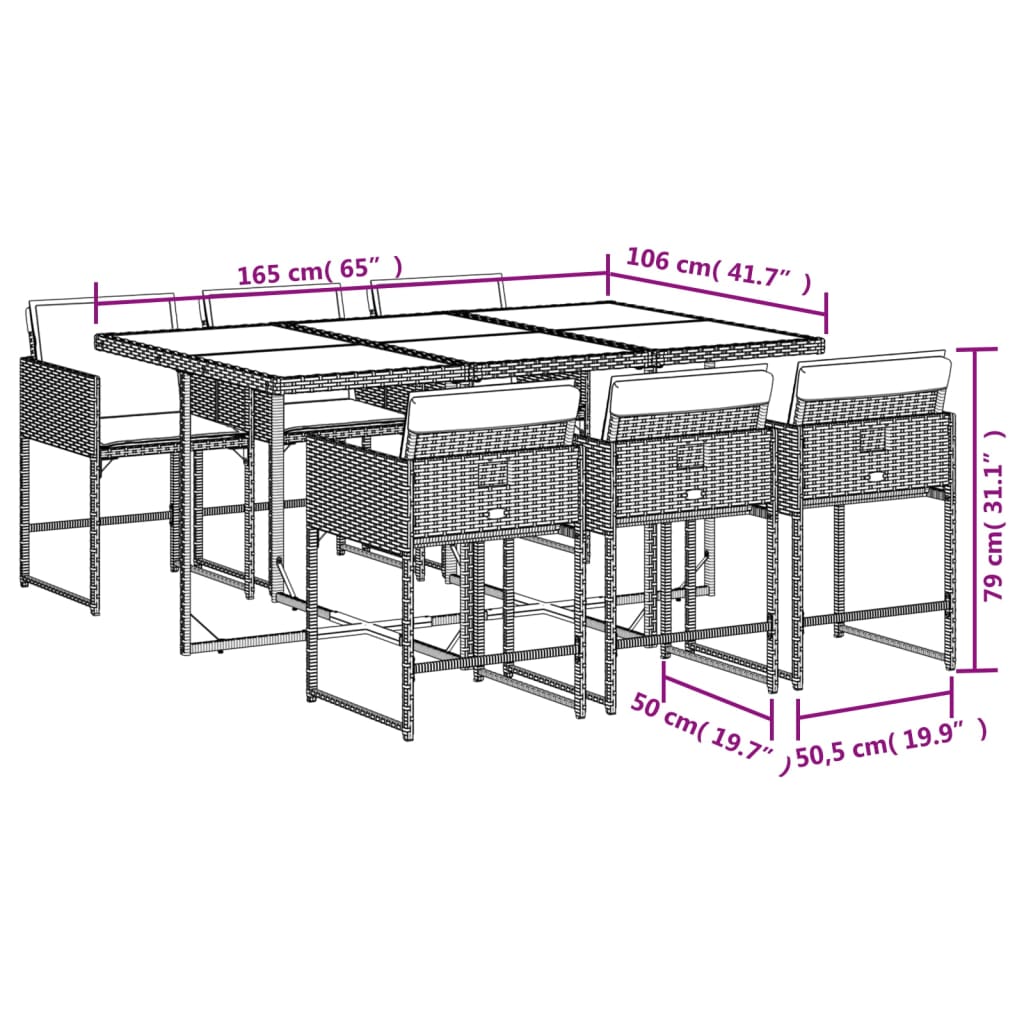 Set da Pranzo da Giardino 7 pz Nero con Cuscini in Polyrattan 3211267