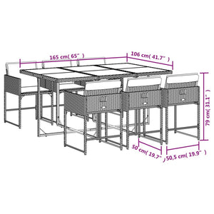 Set da Pranzo da Giardino 7 pz Nero con Cuscini in Polyrattan 3211267