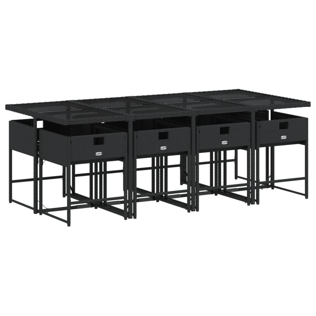 Set da Pranzo da Giardino 9 pz con Cuscini Nero in Polyrattan 3211278