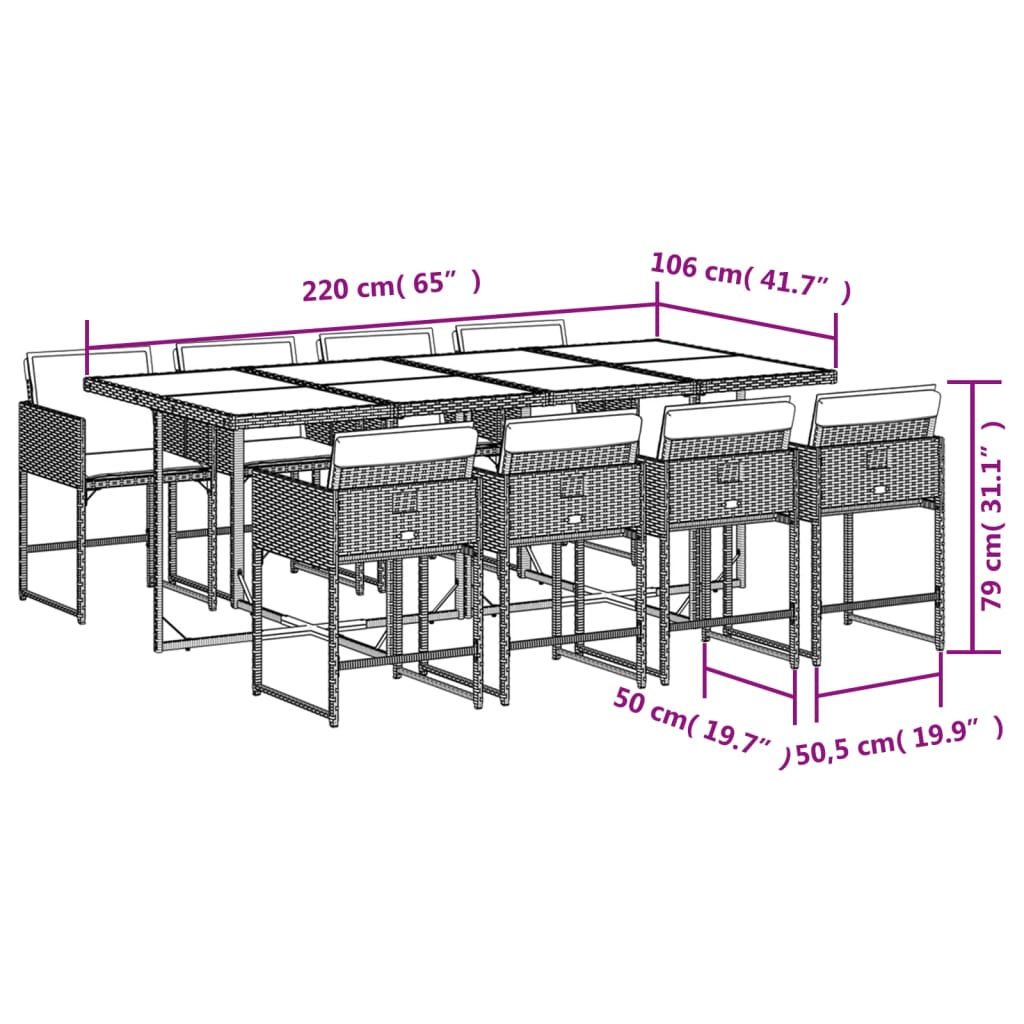 Set da Pranzo da Giardino 9 pz con Cuscini Nero in Polyrattan 3211278