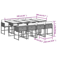 Set da Pranzo da Giardino 9 pz con Cuscini Nero in Polyrattan 3211278