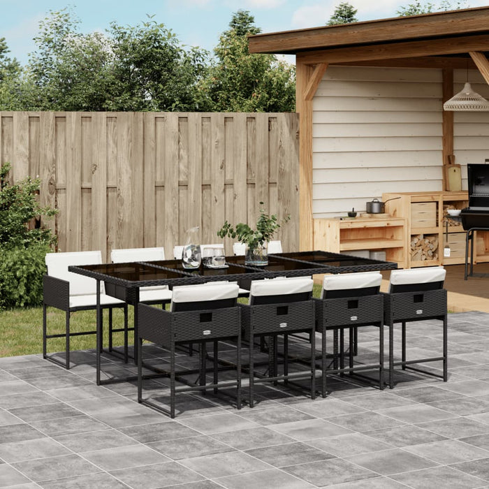 Set da Pranzo da Giardino 9 pz con Cuscini Nero in Polyrattan 3211278