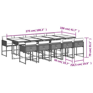 Set da Pranzo da Giardino 11 pz con Cuscini in Polyrattan Nero 3211290