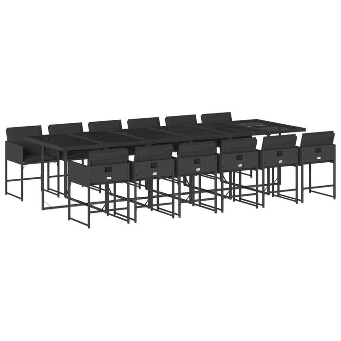 Set da Pranzo da Giardino 13pz con Cuscini Nero in Polyrattan 3211303