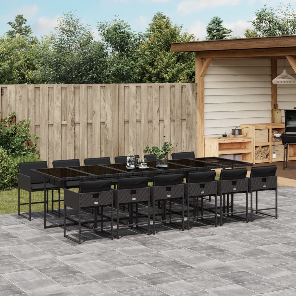 Set da Pranzo da Giardino 13pz con Cuscini Nero in Polyrattan 3211303