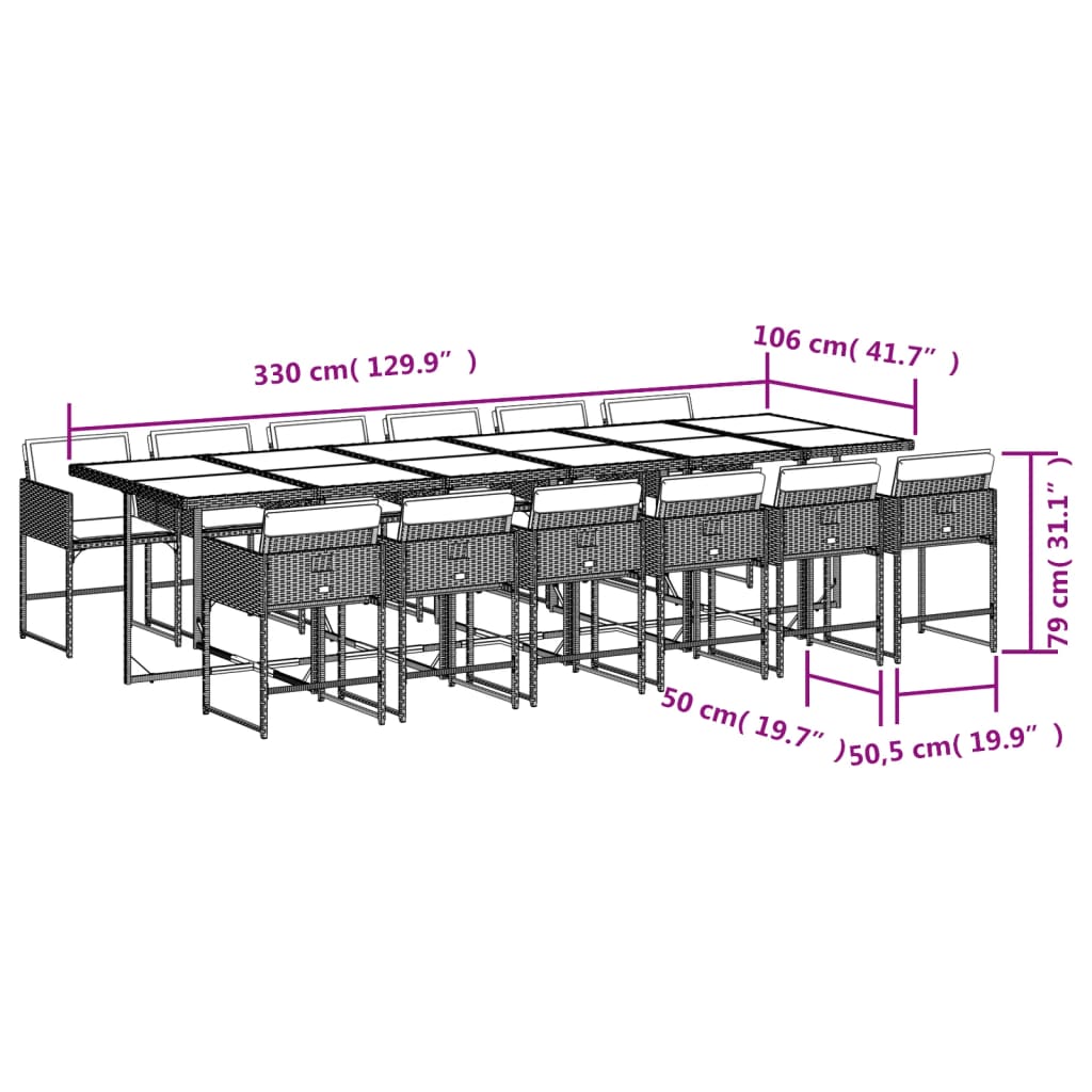 Set da Pranzo da Giardino 13pz con Cuscini Nero in Polyrattan 3211303