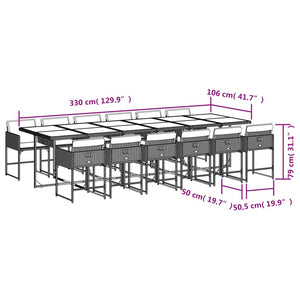 Set da Pranzo da Giardino 13pz con Cuscini Nero in Polyrattan 3211303