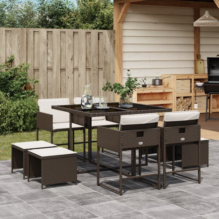 Set da Pranzo da Giardino 9pz con Cuscini Marrone in Polyrattan 3211317