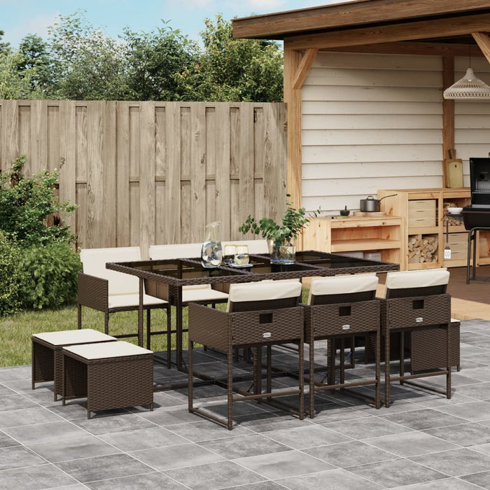 Set da Pranzo da Giardino 11 pz con Cuscini Polyrattan Marrone 3211329