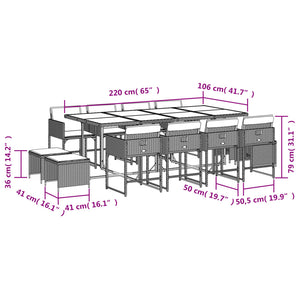 Set da Pranzo da Giardino 13pz con Cuscini Marrone Polyrattan 3211341