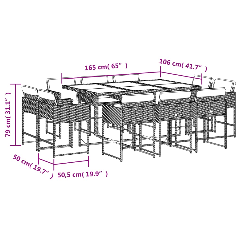 Set Pranzo Giardino 11pz con Cuscini Grigio Chiaro Polyrattan 3211391