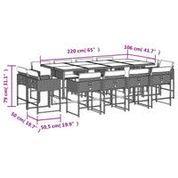 Set da Pranzo da Giardino 13pz con Cuscini Grigio in Polyrattan 3211403