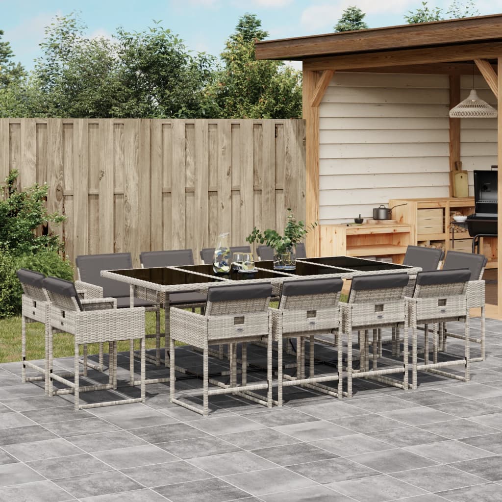 Set da Pranzo da Giardino 13pz con Cuscini Grigio in Polyrattan 3211403