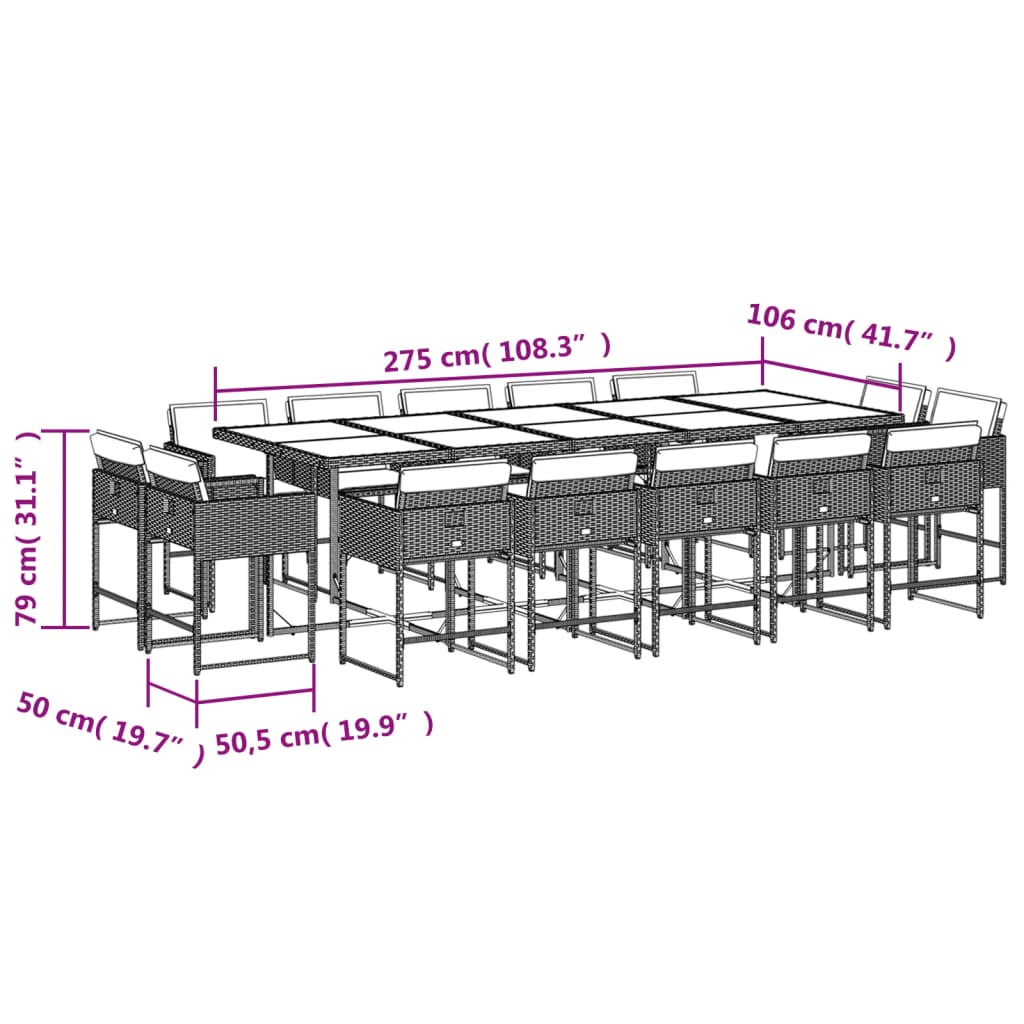 Set da Pranzo da Giardino 15 pz con Cuscini Grigio Polyrattan 3211415