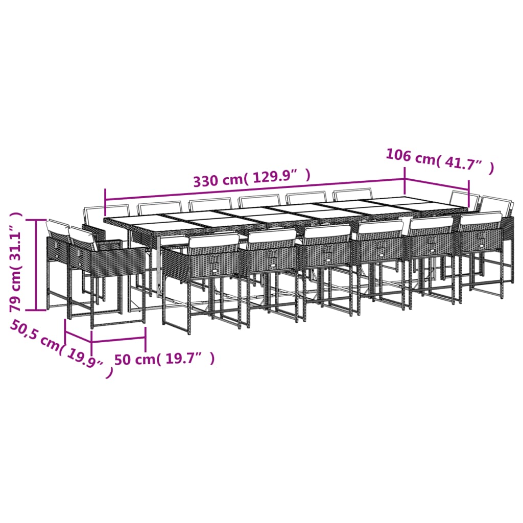 Set da Pranzo da Giardino 17pz con Cuscini Grigio in Polyrattan 3211427