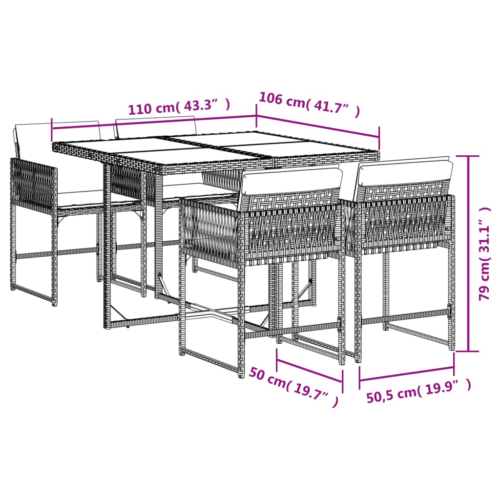 Set da Pranzo da Giardino 5 pz con Cuscini in Polyrattan Grigio 3211436