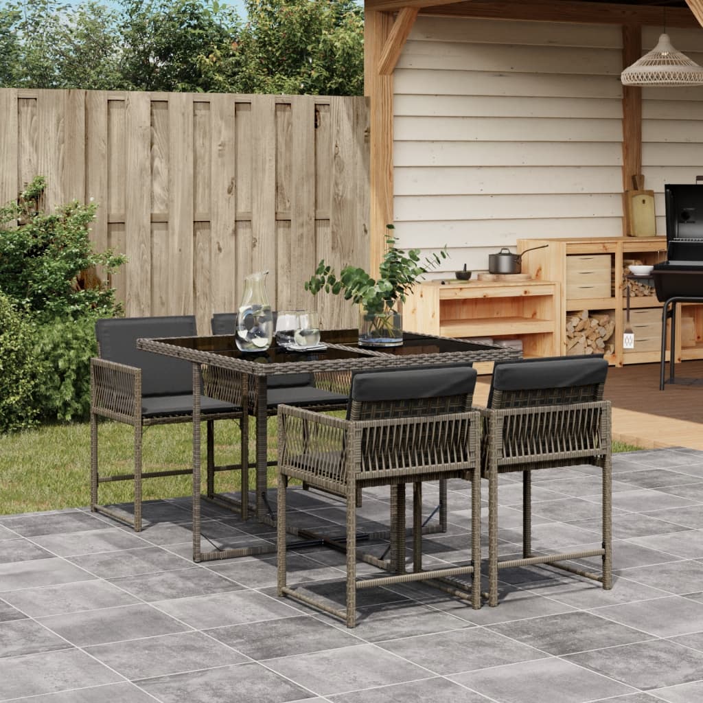 Set da Pranzo da Giardino 5 pz con Cuscini in Polyrattan Grigio 3211436