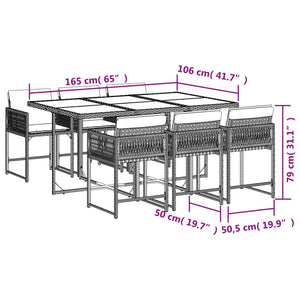 Set da Pranzo da Giardino 7 pz Nero con Cuscini in Polyrattan 3211446