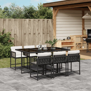 Set da Pranzo da Giardino 7 pz Nero con Cuscini in Polyrattan 3211446