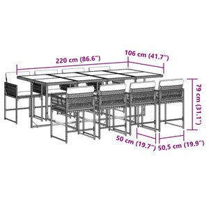 Set da Pranzo da Giardino 9 pz con Cuscini in Polyrattan Grigio 3211466