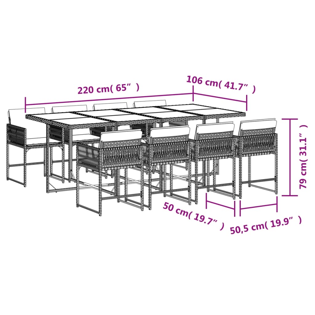 Set da Pranzo da Giardino 9 pz con Cuscini Nero in Polyrattan 3211467