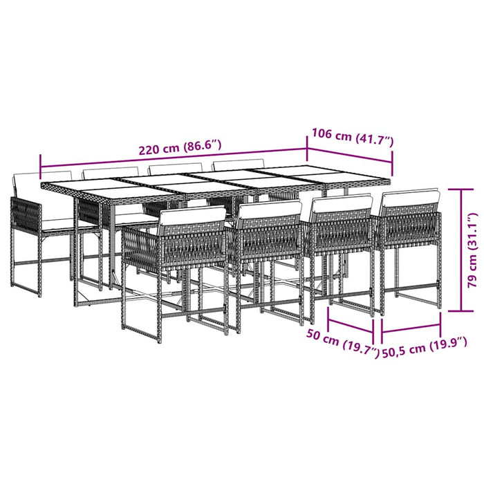 Set da Pranzo da Giardino 9 pz con Cuscini Nero in Polyrattan 3211467