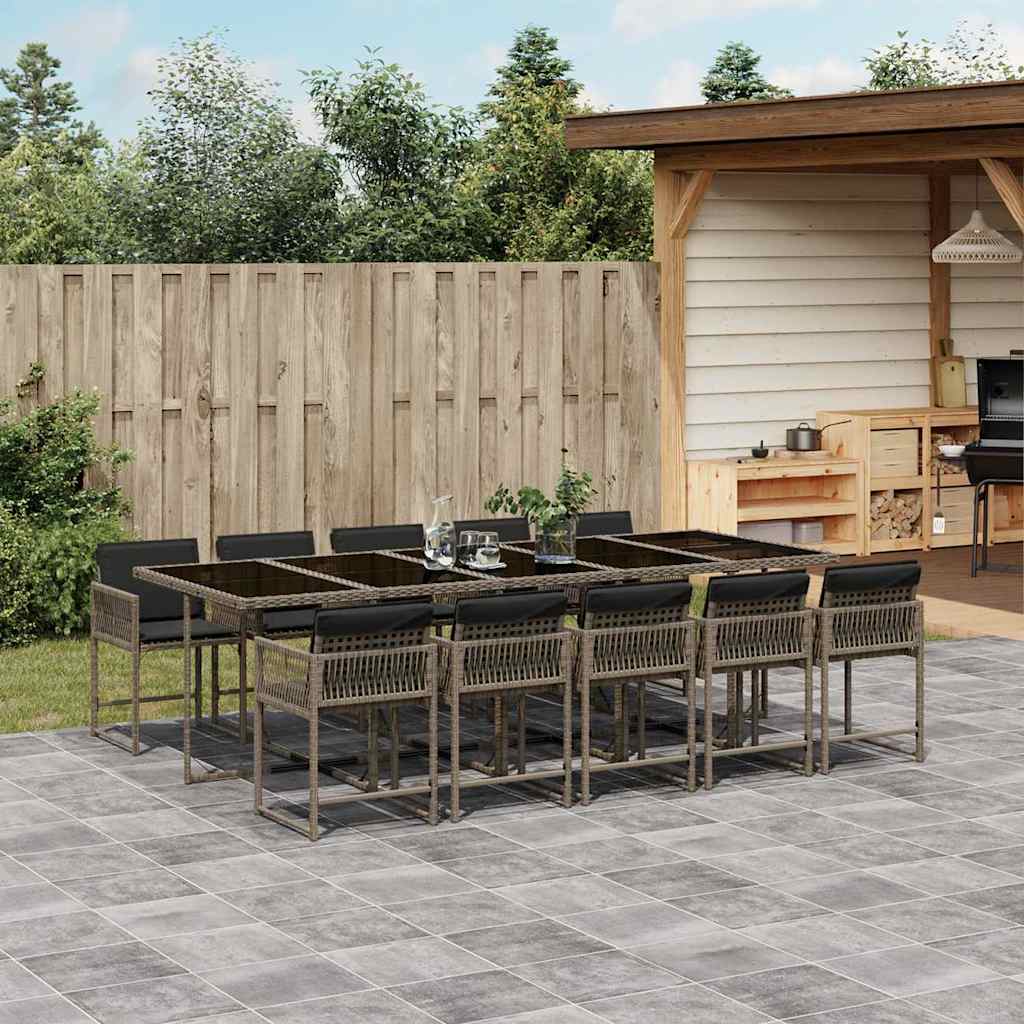 Set da Pranzo da Giardino 11pz con Cuscini in Polyrattan Grigio 3211472